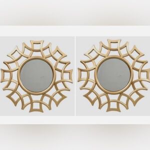 Two (2) Gold Starburst Sunburst Glass Accent Mirrors 10" x 10" NEW!